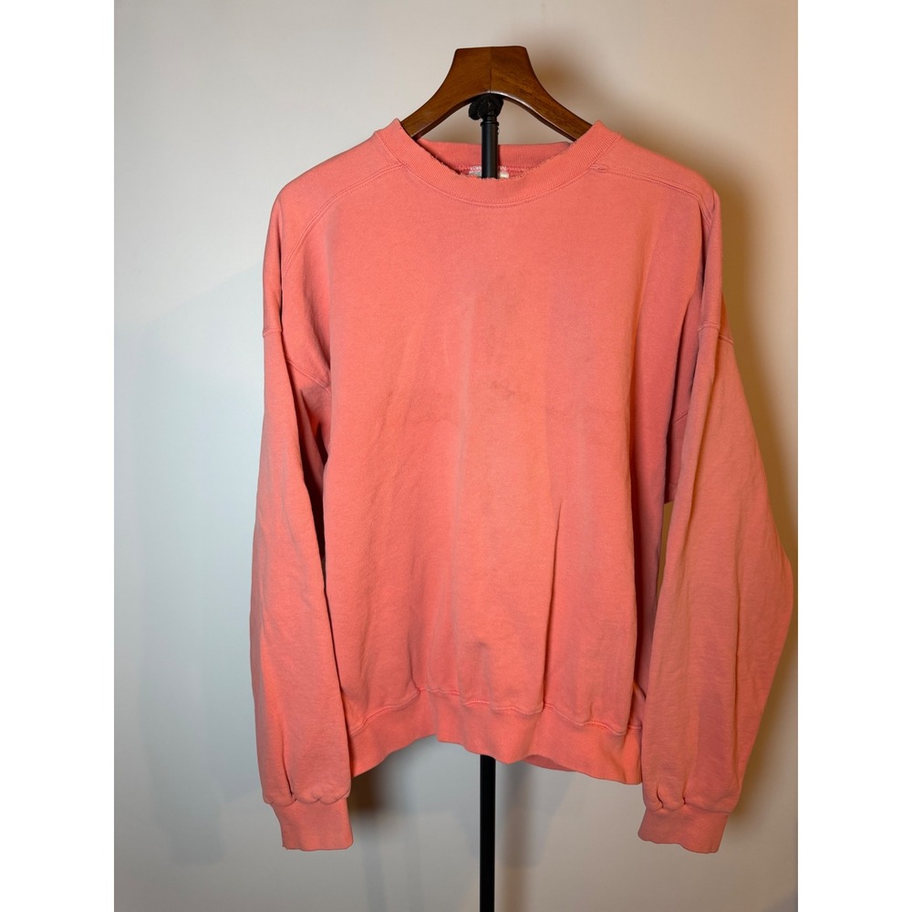 Vintage Tultex Cotton Sweatshirt Mens Large Salmon Pink Distressed Faded Blank